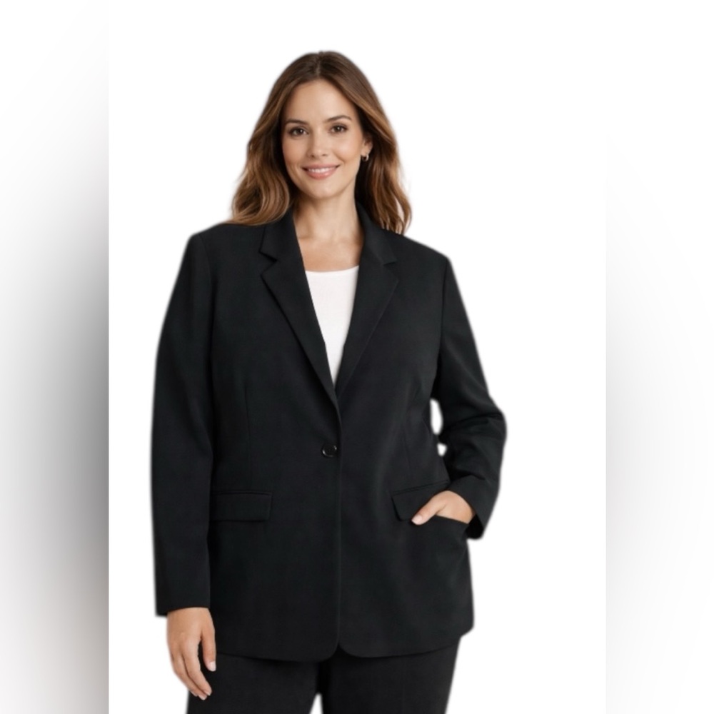Jones New York Black Blazer 14W Plus Size Classic Single Button Career Jacket